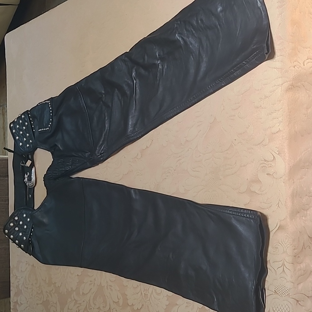 Women's Black Leather Studded Chaps